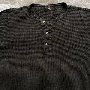 RRL Dark Gray/Black Waffle Henley Men's MEDIUM